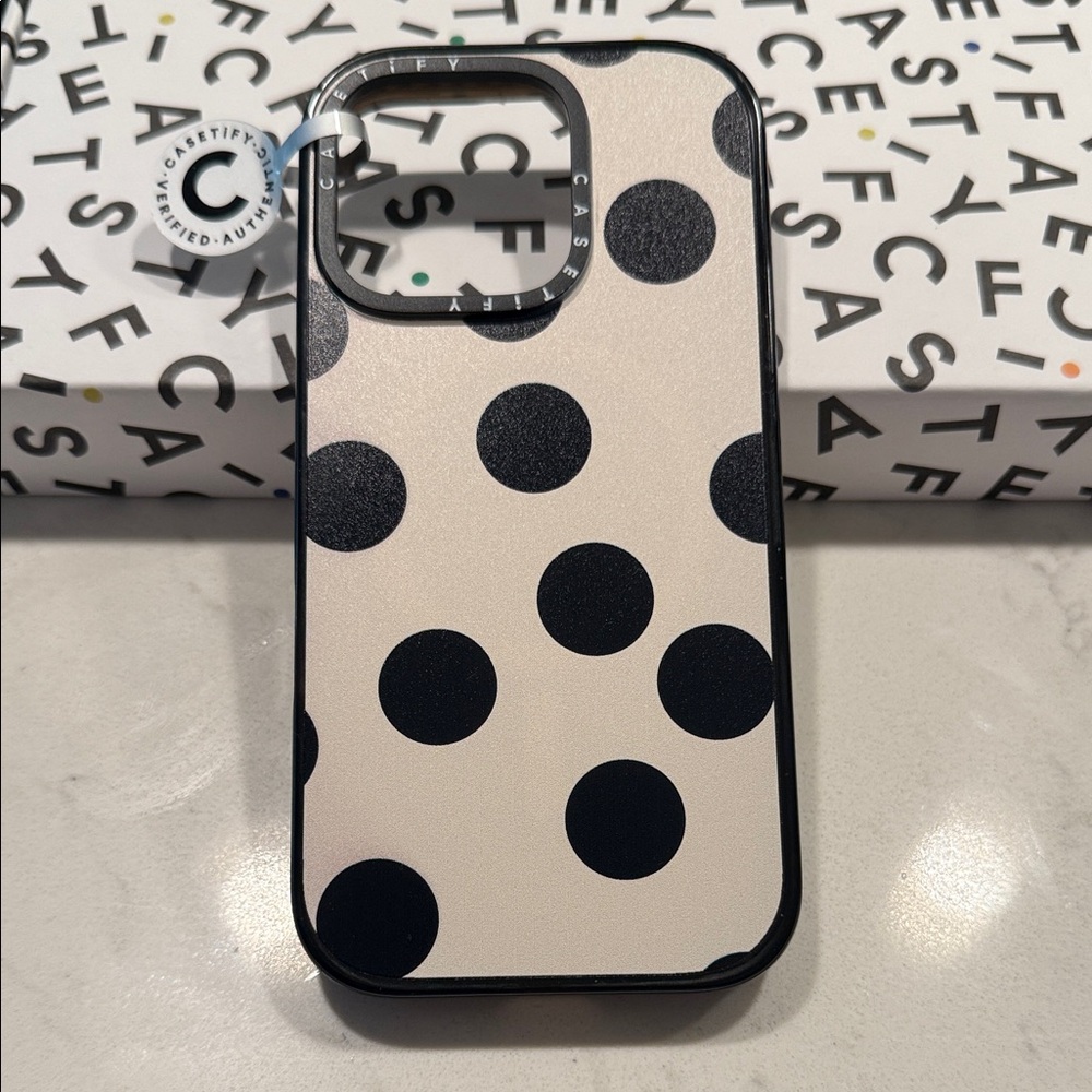 Casetify Cream and Black Polka Dot Phone Case